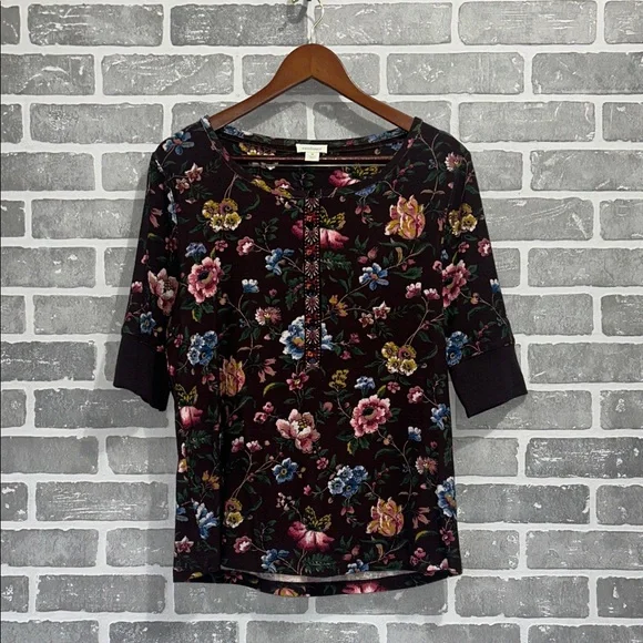 Sundance Dark Floralā 3/4 Sleeve Thermal Womens Size Medium Top - Picture 1 of 8